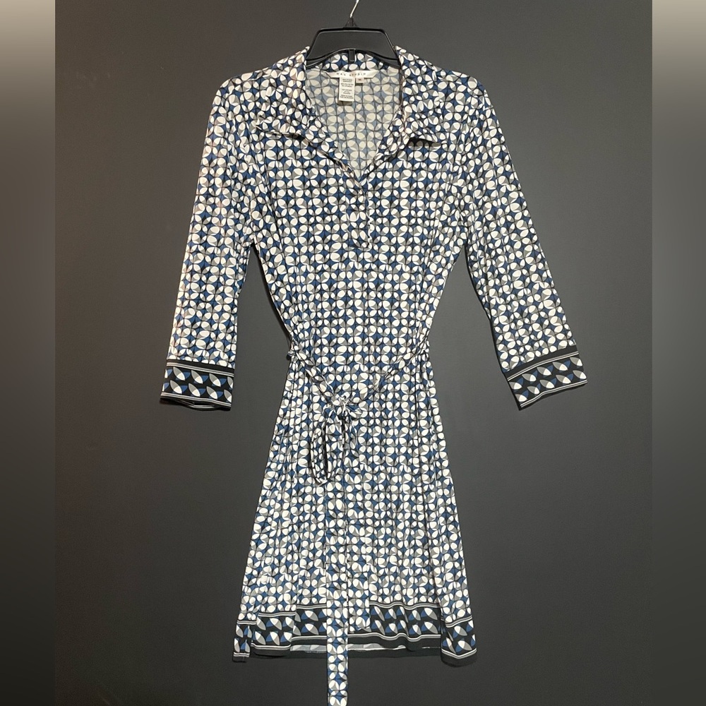 Max Studio Navy and White Long Sleeve Dress
